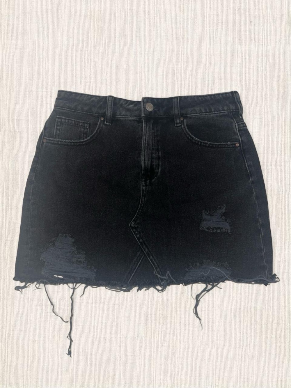 PacSun Black Distressed Denim Mini Skirt
